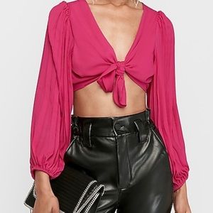 Express | Hot Pink Long Sleeve Crop Top